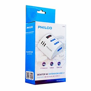 Alargador Philco 1.5 Mts 3 tomas+3 entradas USB 220V 2043B